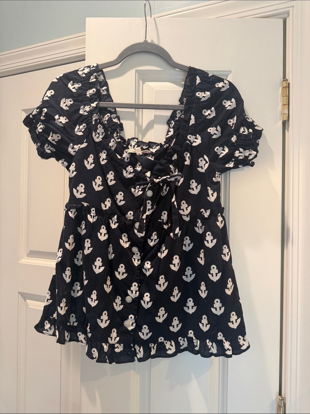 Nanette Lepore Navy Anchor Print Peasant Top